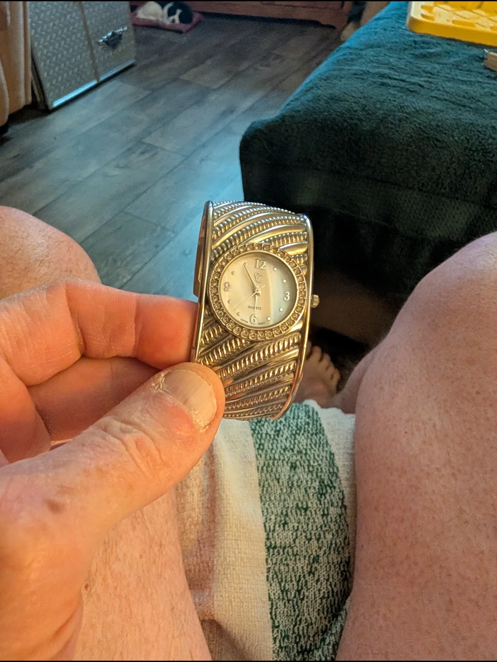 Vintage OC Silver Tone Crystal Accent Cuff Watch With Japanese Movement New Batt